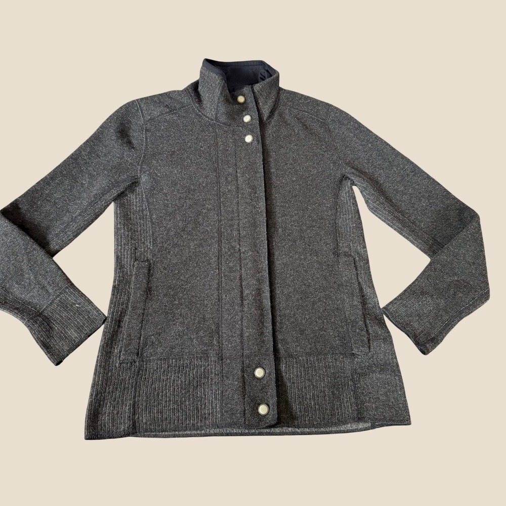 Title Nine Sweater Jacket Womens M Outdoor Gray Gorpcore Wool Blend Snap Front
